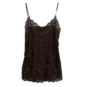 Vintage Y2K Xhilaration Lace V-Neck Spaghetti Strap Top in Chocolate Large